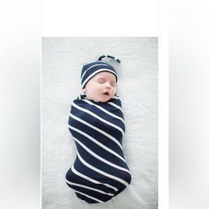 Baby be Mine Navy Striped Blanket & Hat Set one size New